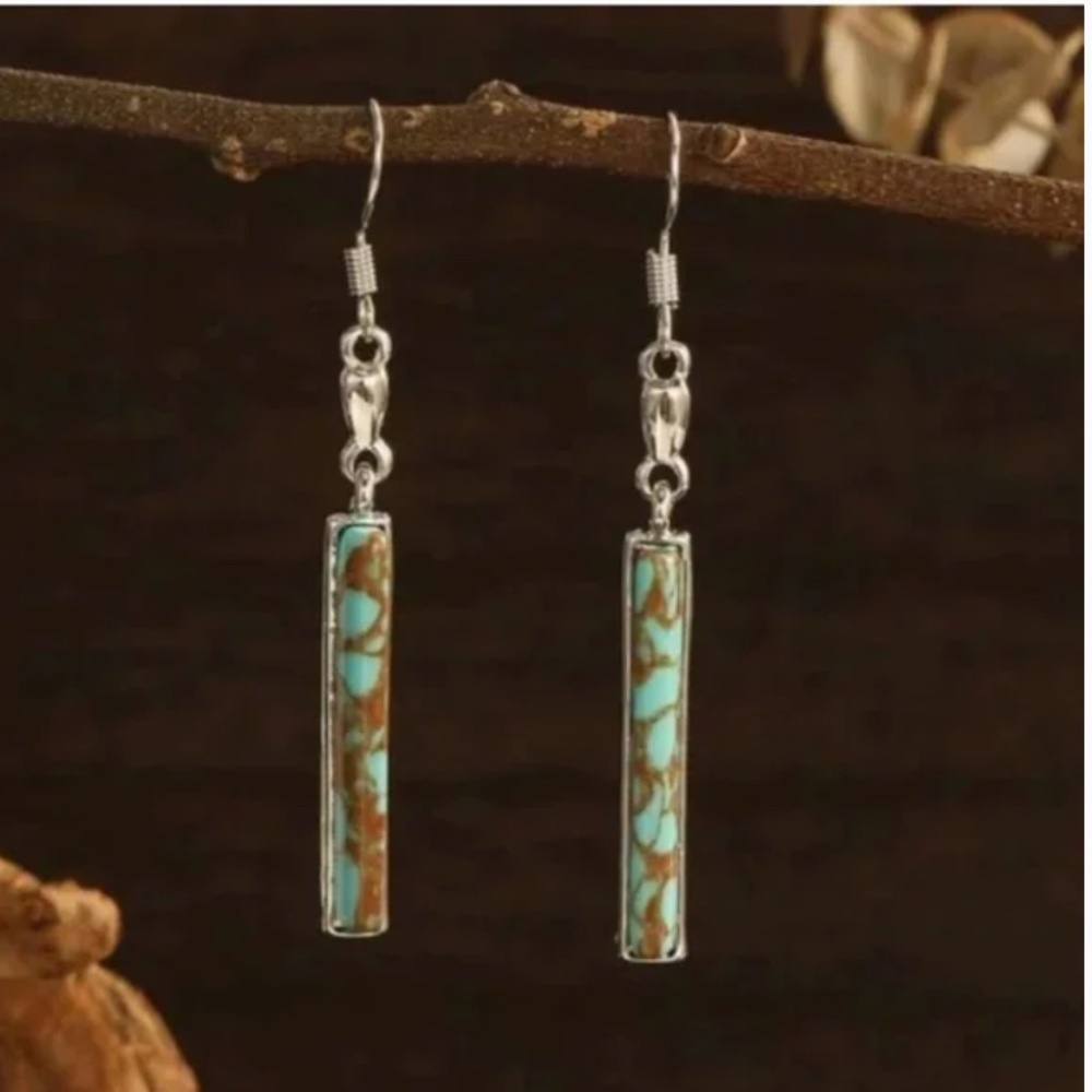 ❤️ FREE Turquoise Drop Rectangle Chic Glam Hipster Desert Hippie Modern Earrings